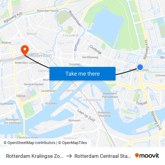 Rotterdam Kralingse Zoom to Rotterdam Centraal Station map