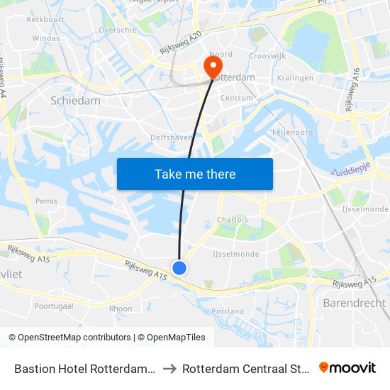 Bastion Hotel Rotterdam Zuid to Rotterdam Centraal Station map