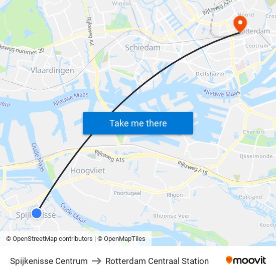 Spijkenisse Centrum to Rotterdam Centraal Station map