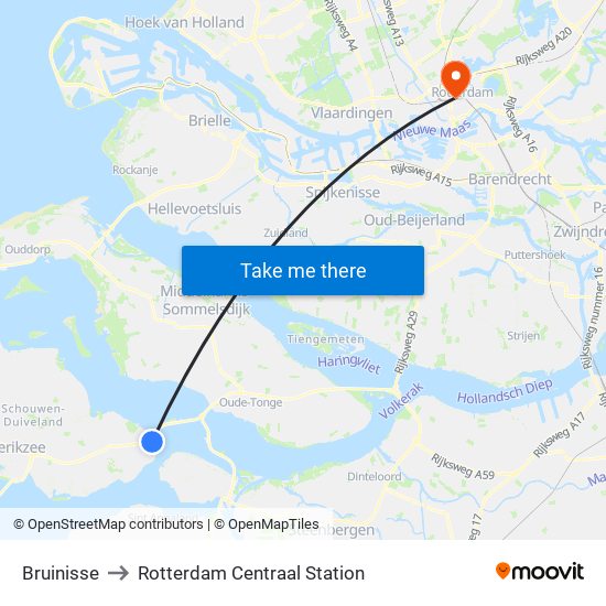 Bruinisse to Rotterdam Centraal Station map