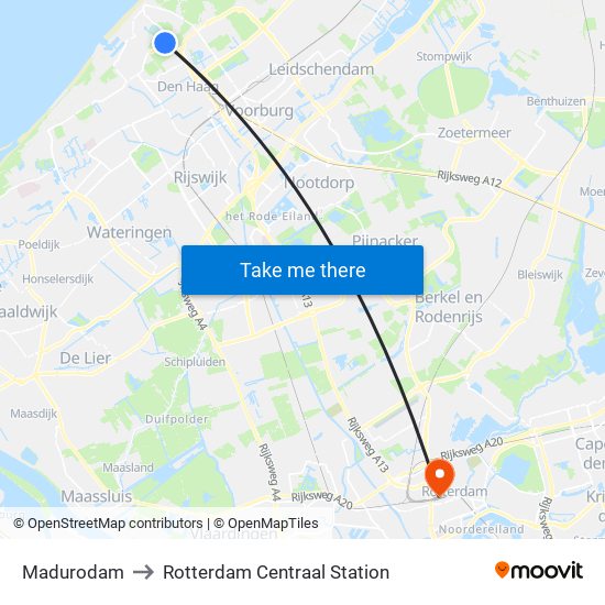 Madurodam to Rotterdam Centraal Station map