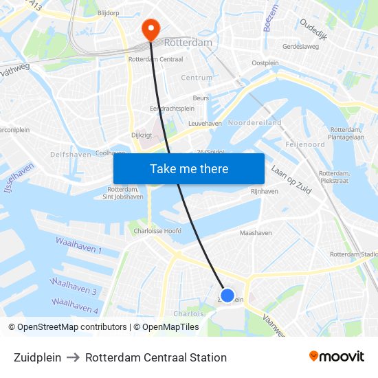 Zuidplein to Rotterdam Centraal Station map