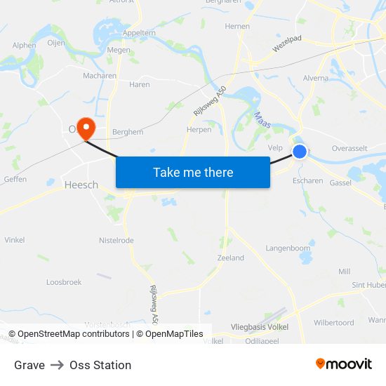 Grave to Oss Station map