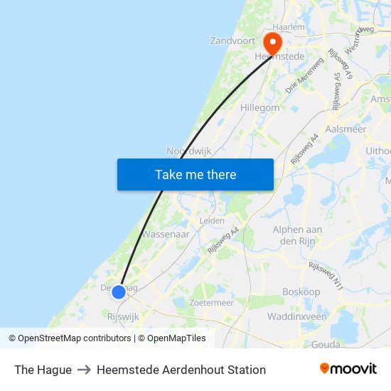 The Hague to Heemstede Aerdenhout Station map