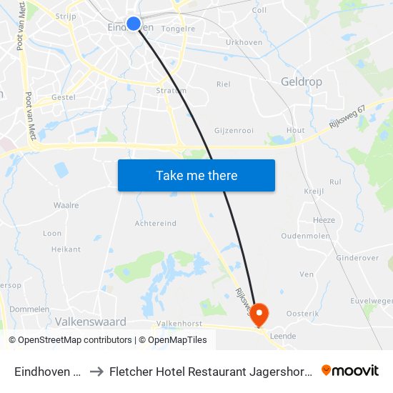 Eindhoven Centraal to Fletcher Hotel Restaurant Jagershorst Eindhoven Leende map