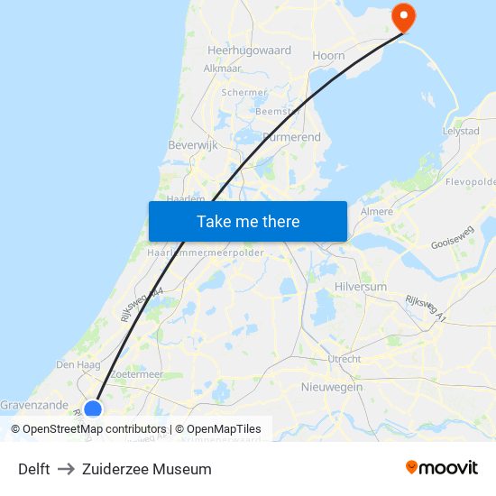 Delft to Zuiderzee Museum map
