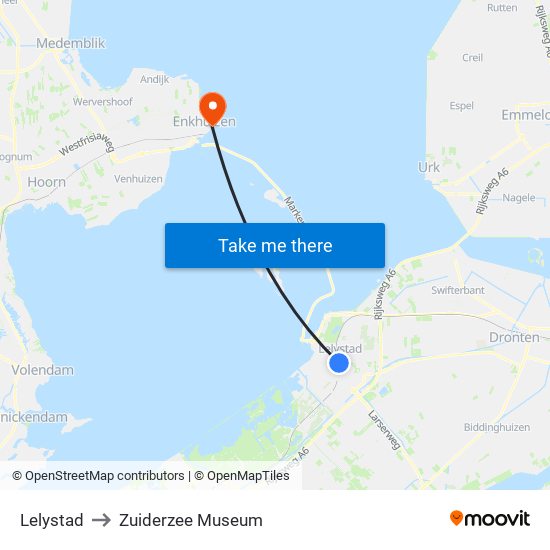 Lelystad to Zuiderzee Museum map