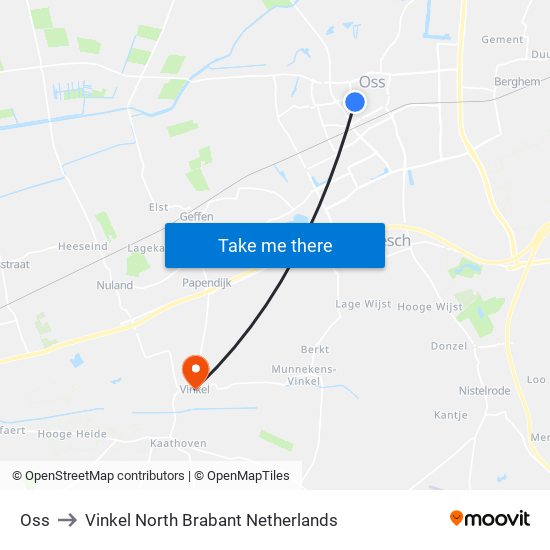 Oss to Vinkel North Brabant Netherlands map