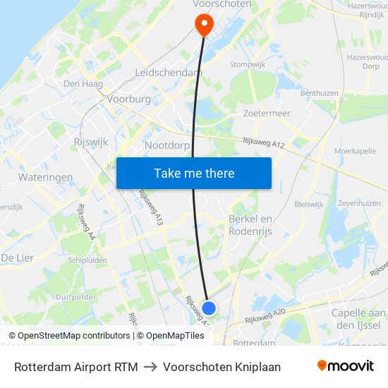 Rotterdam Airport RTM to Voorschoten Kniplaan map