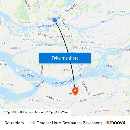 Rotterdam Blaak to Fletcher Hotel Restaurant Zevenbergen Moerdijk map