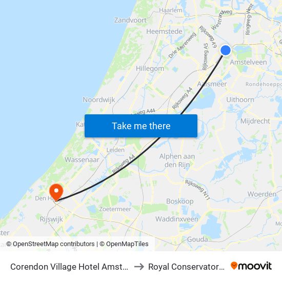 Corendon Village Hotel Amsterdam Badhoevedorp to Royal Conservatory of The Hague map