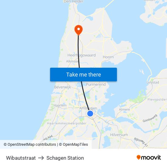 Wibautstraat to Schagen Station map