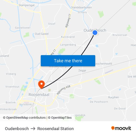 Oudenbosch to Roosendaal Station map