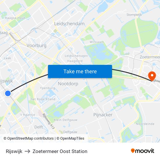 Rijswijk to Zoetermeer Oost Station map