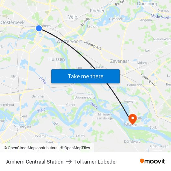 Arnhem Centraal Station to Tolkamer Lobede map