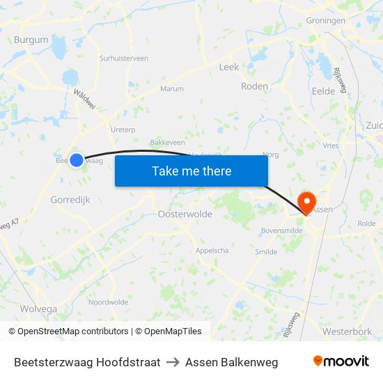 Beetsterzwaag Hoofdstraat to Assen Balkenweg map