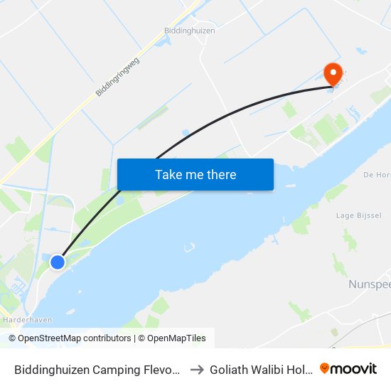 Biddinghuizen Camping Flevostrand to Goliath Walibi Holland map
