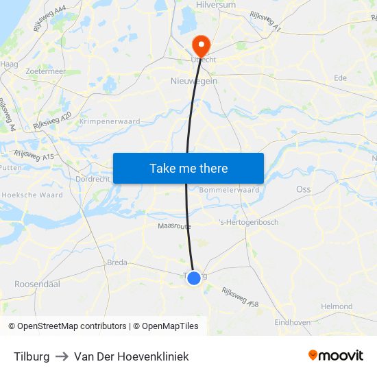 Tilburg to Van Der Hoevenkliniek map