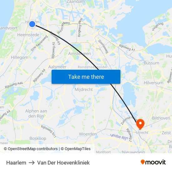 Haarlem to Van Der Hoevenkliniek map