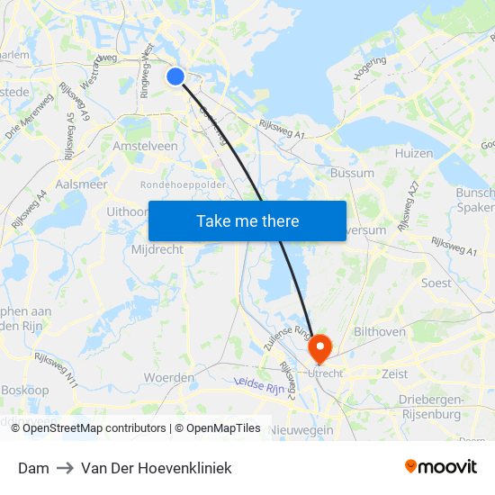 Dam to Van Der Hoevenkliniek map
