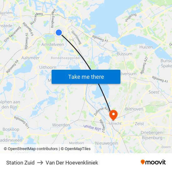 Station Zuid to Van Der Hoevenkliniek map