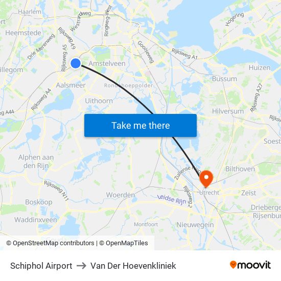 Schiphol Airport to Van Der Hoevenkliniek map