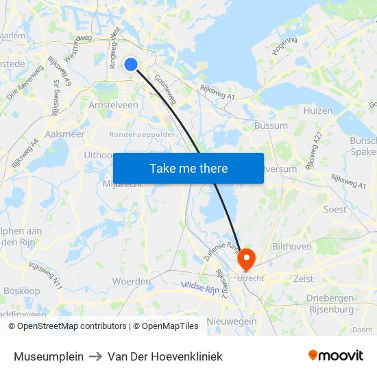 Museumplein to Van Der Hoevenkliniek map
