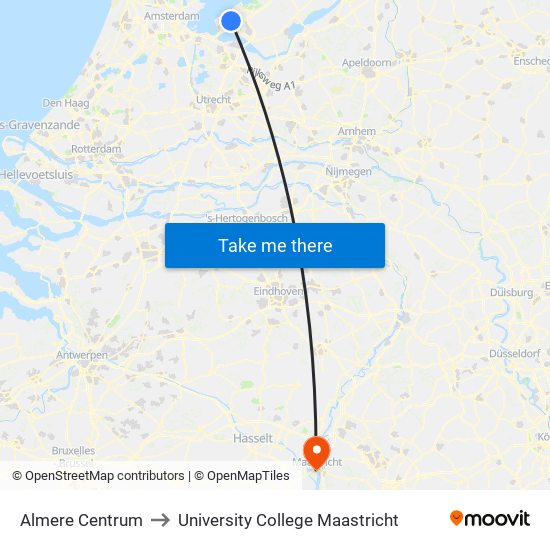 Almere Centrum to University College Maastricht map