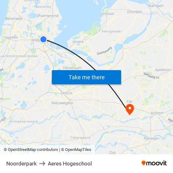 Noorderpark to Aeres Hogeschool map