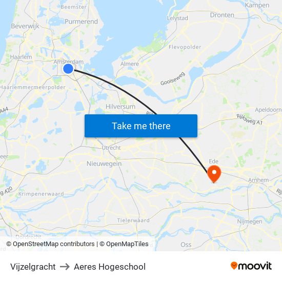 Vijzelgracht to Aeres Hogeschool map