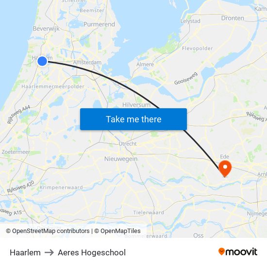 Haarlem to Aeres Hogeschool map