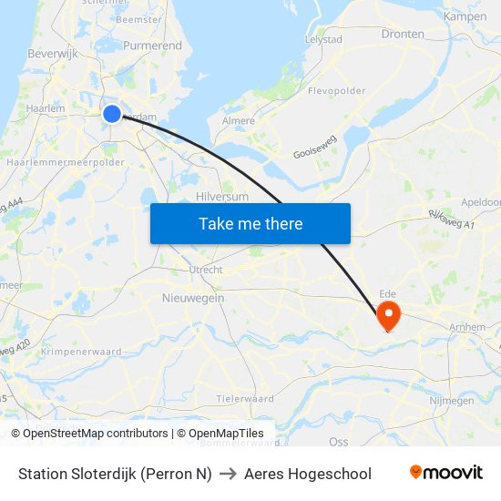 Station Sloterdijk (Perron N) to Aeres Hogeschool map
