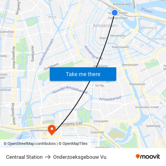 Centraal Station to Onderzoeksgebouw Vu map