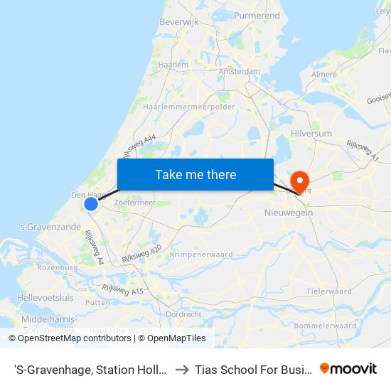 'S-Gravenhage, Station Hollands Spoor (Perron A) to Tias School For Business And Society map