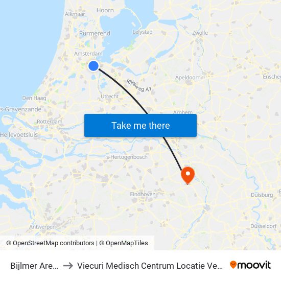 Bijlmer Arena to Viecuri Medisch Centrum Locatie Venray map