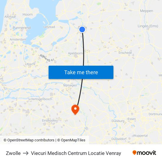 Zwolle to Viecuri Medisch Centrum Locatie Venray map