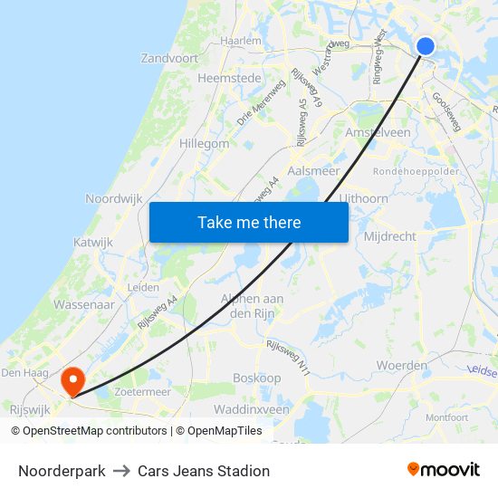 Noorderpark to Cars Jeans Stadion map