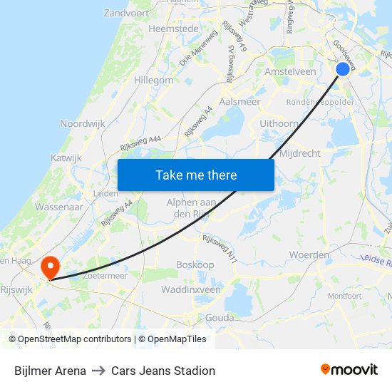 Bijlmer Arena to Cars Jeans Stadion map