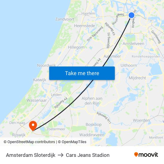 Amsterdam Sloterdijk to Cars Jeans Stadion map