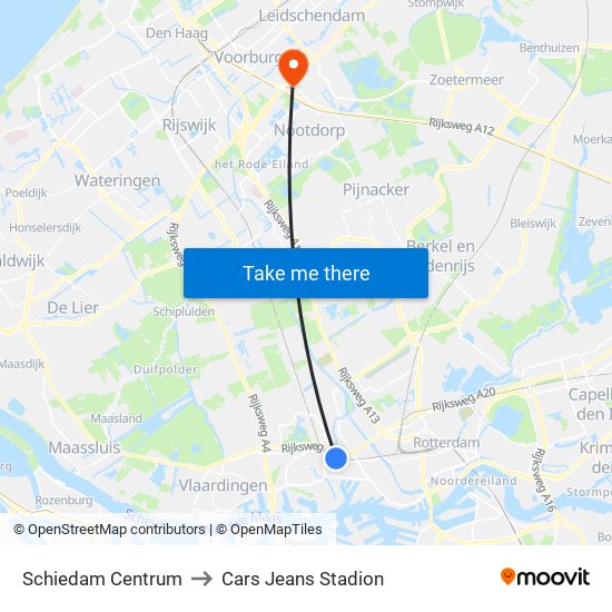 Schiedam Centrum to Cars Jeans Stadion map