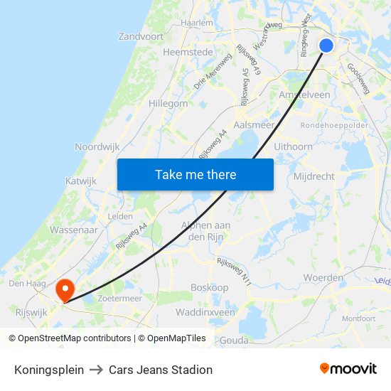 Koningsplein to Cars Jeans Stadion map