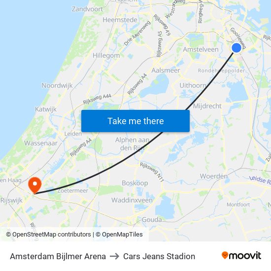Amsterdam Bijlmer Arena to Cars Jeans Stadion map