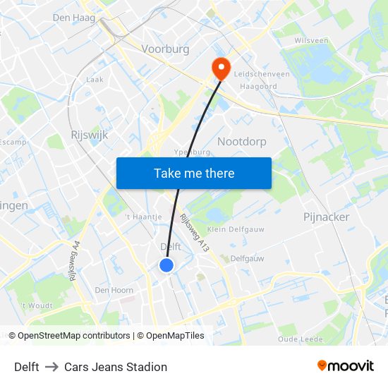 Delft to Cars Jeans Stadion map