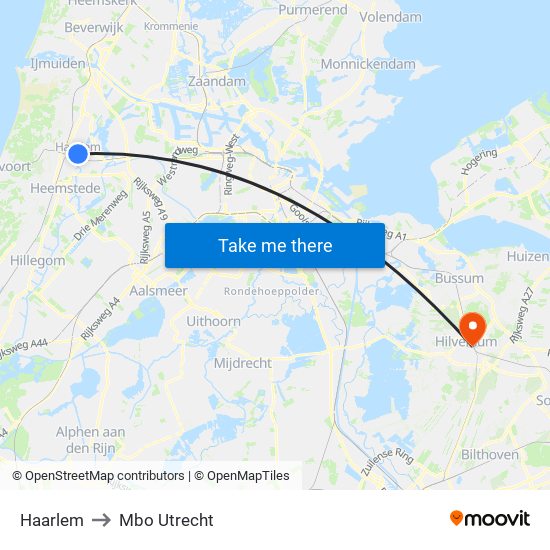 Haarlem to Mbo Utrecht map