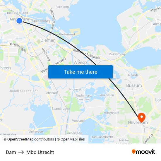 Dam to Mbo Utrecht map