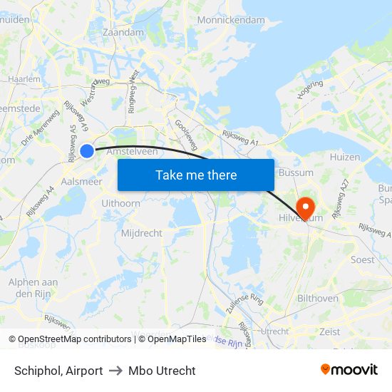 Schiphol, Airport to Mbo Utrecht map
