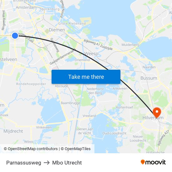 Parnassusweg to Mbo Utrecht map