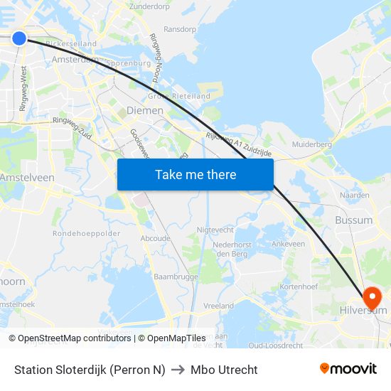 Station Sloterdijk (Perron N) to Mbo Utrecht map