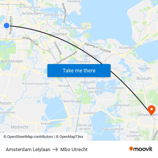 Amsterdam Lelylaan to Mbo Utrecht map