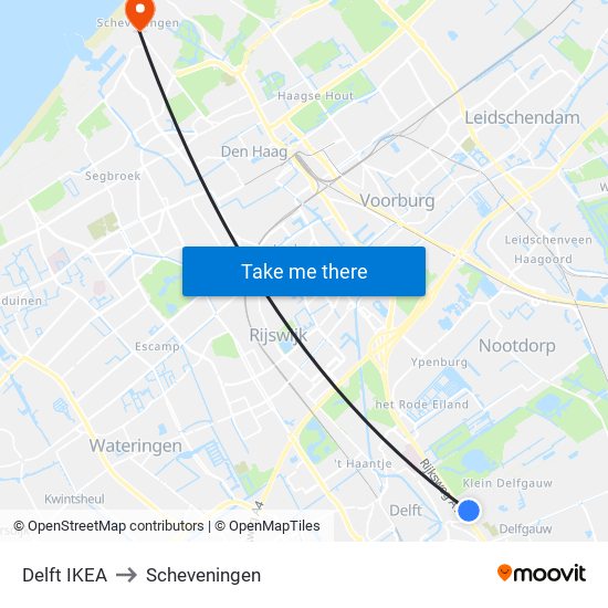 Delft IKEA to Scheveningen map